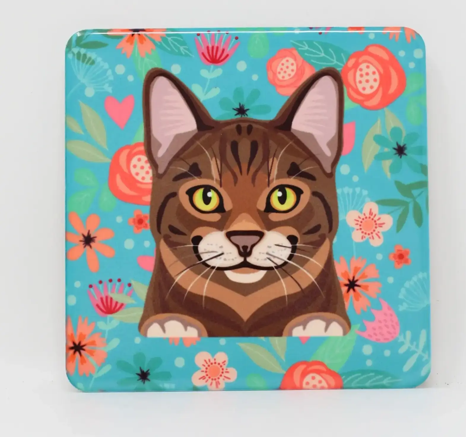 Pet Coasters - Tabby Cat - Flowers