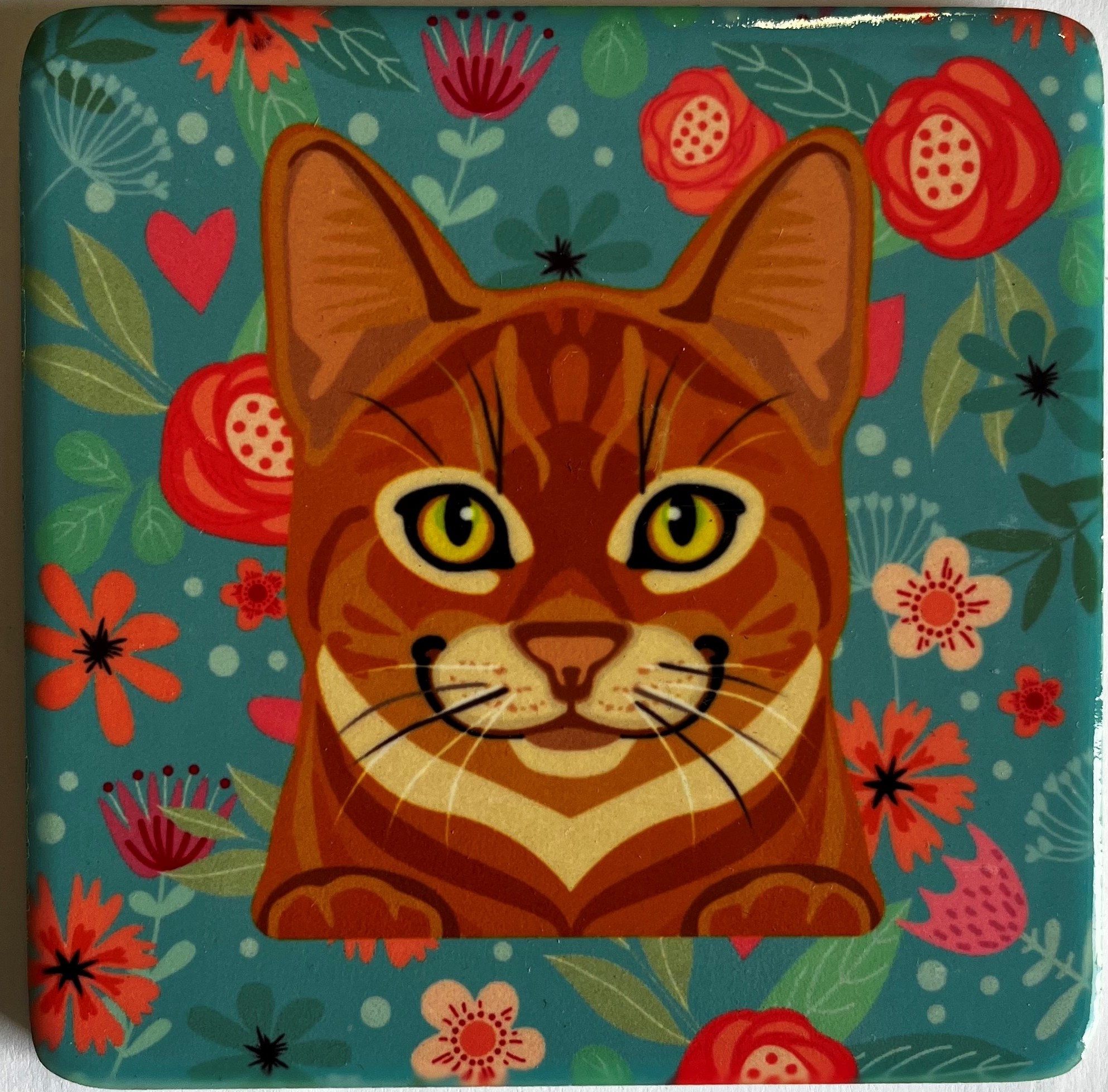 Pet Coasters - Cat- Ginger- Flowers