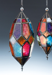 Large Hanging Multi Colour Glass Lantern